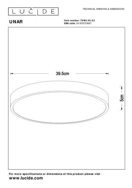 Lucide UNAR - Plafonnière - Ø 39,5 cm - LED Dimb. - 1x24W 2700K - 3 StepDim - Mat Goud / Messing - technisch